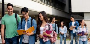 students walking to class outside